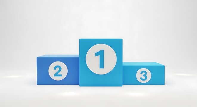 3d rendering of a blue podium with numbers isolated on white background