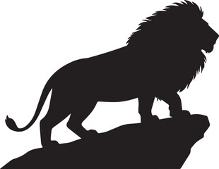 lion silhouette vector logo majestic standing lion on rock simple black emblem for branding and decal design