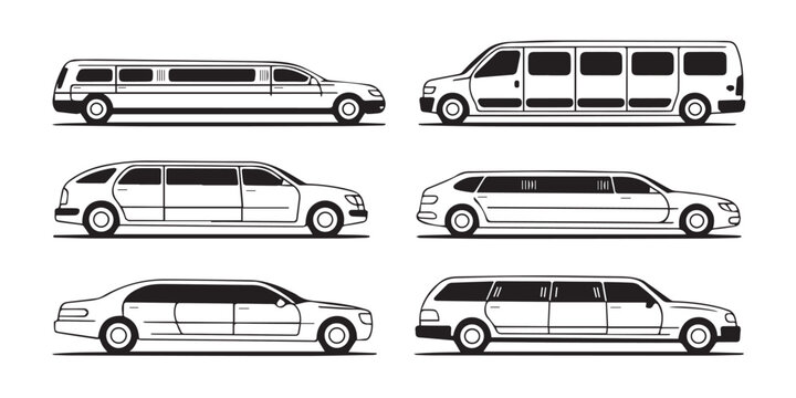elongated luxury vehicles vector set limousine stretch suv van station wagon minimalist illustration