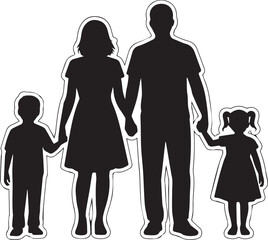 family silhouette vector parents holding hands with children simple flat illustration family concept