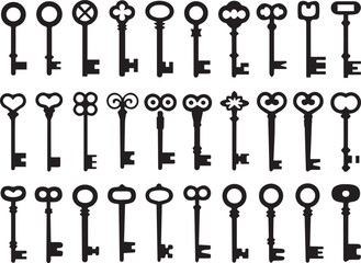 seamless inspiration pack vintage key silhouettes vector icons ornate black outlines for logos