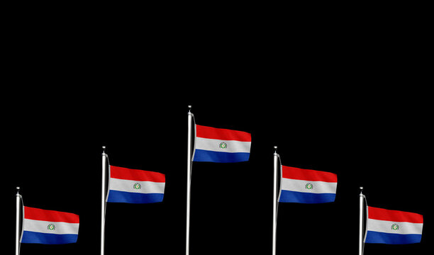 Compact Paraguay flag on a stick held or placed, common in events and parades.