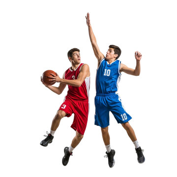 Illustration of basketball players jumping isolated on transparent background