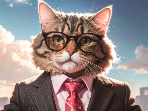 Business cat in formal suit and tie looking serious