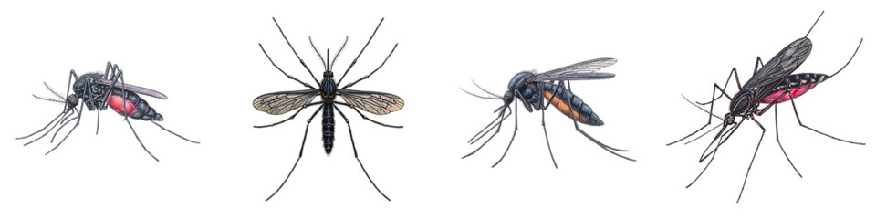 Mosquitoes Posing Attractively for Vector Art or Scientific Illustration, Ideal for Disease Prevention Awareness Campaigns, Biology Education, and Public Health Initiatives