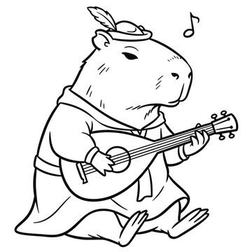 capybara playing lute, wearing hat clip art preview