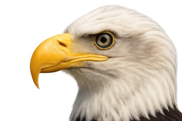 Obraz premium Bald eagle head close-up, gazing with fierce eyes, representing freedom, strength, and national pride on transparent background