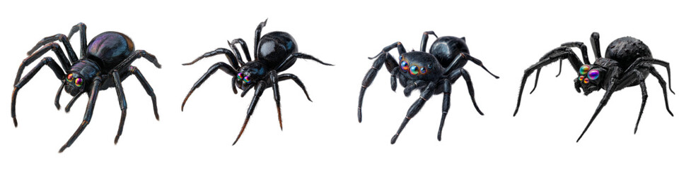 Fototapeta premium Eerie spiders crawling in a row, creating a spooky atmosphere, perfect for Halloween decorations, horror stories, and themed event invitations, originally a scalable vector graphic