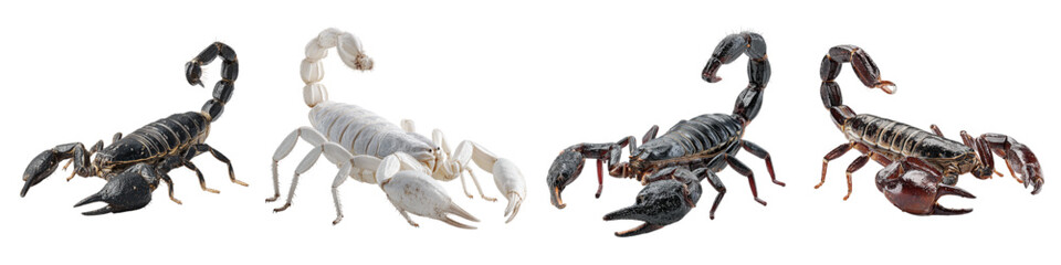 Creepy crawlies galore! A quartet of scorpions offers a wild and exotic touch, perfect for edgy designs and unique projects that need a sting of the unexpected