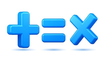 Three blue 3D mathematical symbols
