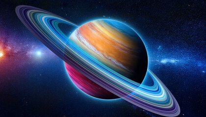 Colorful Planet With Rings In Space