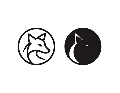 Two circular fox head logos, one line art, one silhouette