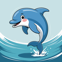 Obraz premium This vibrant illustration captures a joyful dolphin leaping gracefully through sparkling ocean waves, symbolizing freedom and the playful spirit of the sea.