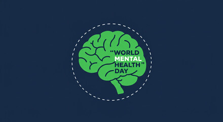 Inspiring vibrant green brain icon promoting World Mental Health Day, perfect for global awareness campaigns and educational content on wellbeing