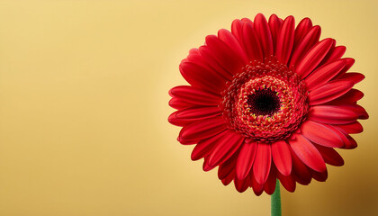 A Single Red Gerbera Flower Depicted On A Light Yellow Background