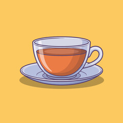 Obraz premium A beautifully designed tea cup filled with warm tea, resting elegantly on a matching plate, perfect for tea lovers and a cozy afternoon setting.