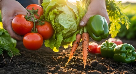 A close-up of fresh vegetables being harvested