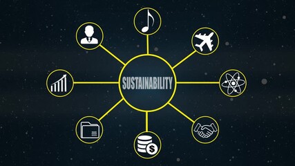 Futuristic ui data format concept with glowing blue interface elements, showcasing user, target, growth, speaker, settings, and idea icons on a Business digital background. - Powered by Adobe