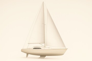 Minimalist 3D render of an elegant sailboat with sails up on a plain background