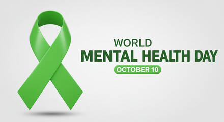 Vibrant green ribbon symbolizing World Mental Health Day on October 10 promotes global awareness and support for vital conversations about wellbeing.