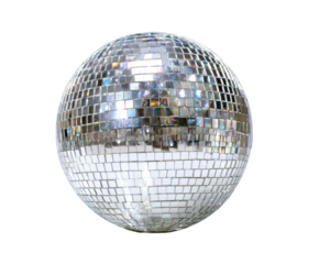 Shiny disco ball isolated on a black background, perfect for party themes.