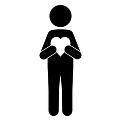 ハートを抱える人物のシルエットアイコン・感謝や思いやりを表現