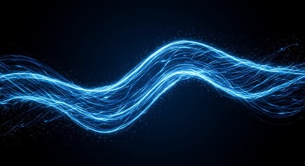 Flowing Neon Blue Energy Waves Across a Dark Tech Background Illustrating Digital Connectivity and Innovation