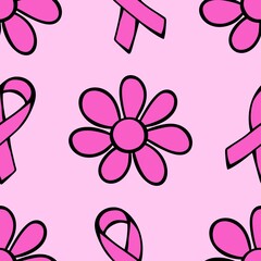Breast cancer month seamless pink ribbon day mammogram pattern for medical accessories and medicine textiles
