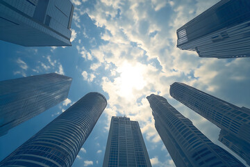 Naklejka premium Singapore Financial District Skyline Scene
