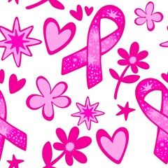 Breast cancer month seamless pink ribbon day mammogram pattern for medical accessories and medicine textiles
