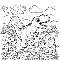 cute dinosaur coloring book vector image illustration