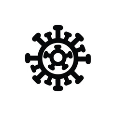 Simplified black and white representing a virus or microorganism with circular structures and spike-like projections