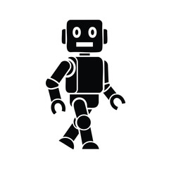 Fototapeta premium Cute cartoon robot walking with friendly expression and simple design in black and white style