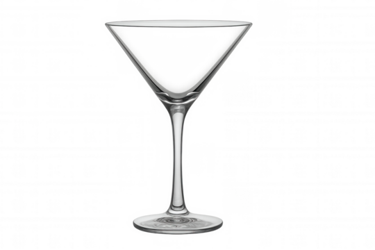 Empty martini cocktail glass isolated on transparent background, barware for drinks and alcoholic beverages