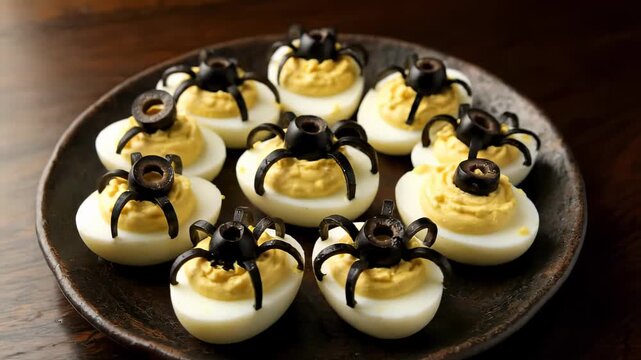 Halloween Deviled Eggs with Black Olive Spiders