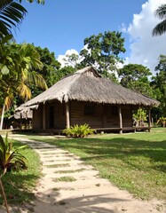 Fototapeta premium Tropical hut in lush garden