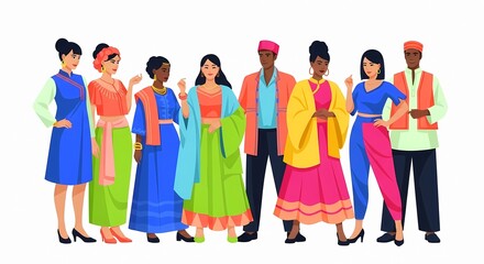 Diverse group of people dressed in traditional Indian clothing celebrating cultural diversity and unity