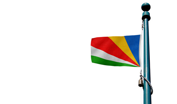 Seychelles national flag overlaying the map silhouette of the country, great for education and news.