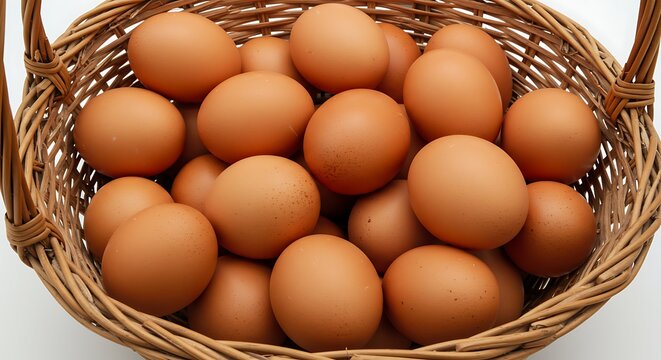 Fresh brown eggs in wicker basket ready for cooking and food concepts - Powered by Adobe