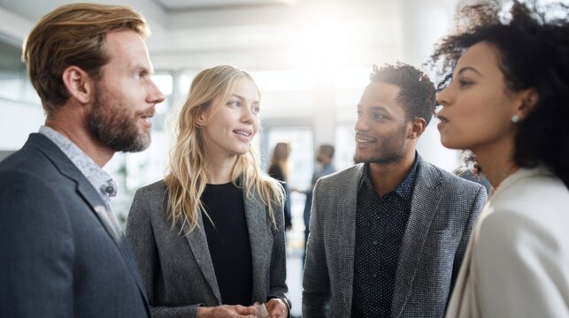 Engaging discussion among professionals in modern office environment during daytime - Powered by Adobe