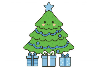 Fototapeta premium Cute christmas tree decorating for holiday celebration, bringing presents for winter season and festive cheer