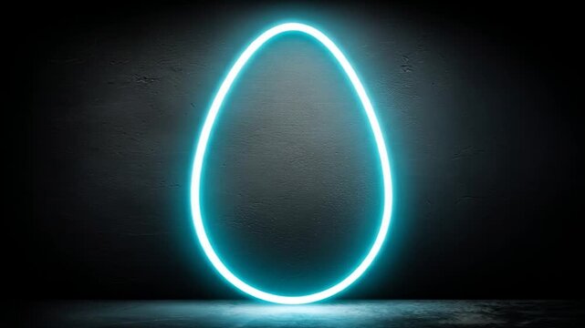 A glowing teal neon oval shape against a dark textured wall.