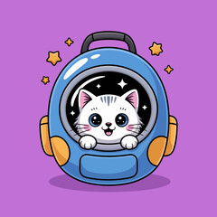A cute cat peeks out from a futuristic blue backpack, capturing the whimsy of space travel and the charm of pets, inviting joy and adventure into our lives.