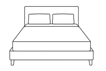 Outline drawing of a modern bed with pillows, isolated on transparent background