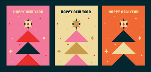 happy new year card with minimalistic abstract geometric vertical design for a4