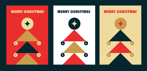 Christmas tree card with minimalistic abstract geometric vertical design for a4