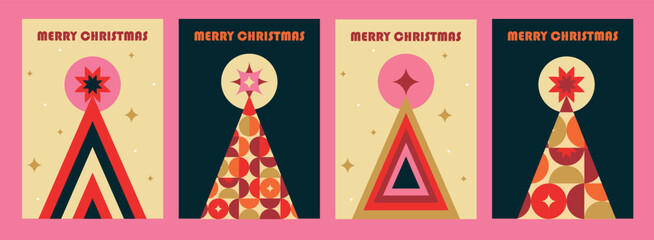 Set of Christmas cards with modern abstract geometric vertical design for a4