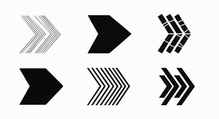 A set of six graphic arrow icons in various styles including solid black, outlined, and patterned