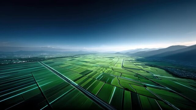 Magnificent Scenery of Green Fields Powered by Future Technology