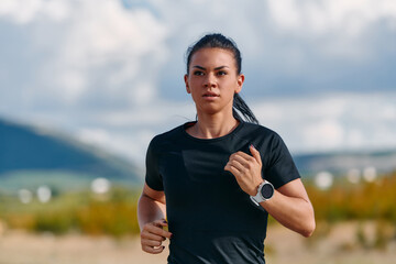 Determined Athlete Running in the Sun amidst Beautiful Nature